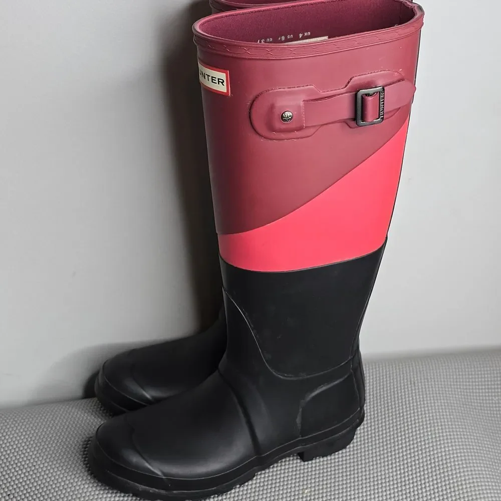 Hunter Asymmetric Colorblock Welly Boot Sz 6F‎